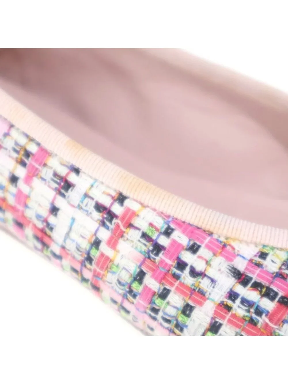 Chanel CC Logo Pumps Ballet Shoes Flat Pink Tweed Xleather